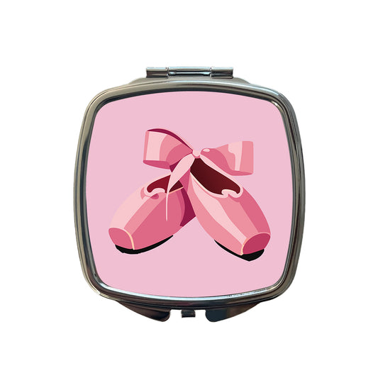 Ballet Shoes Pink with Bow Ballerina Small Travel Purse Handbag Pocket Makeup Compact Mirror
