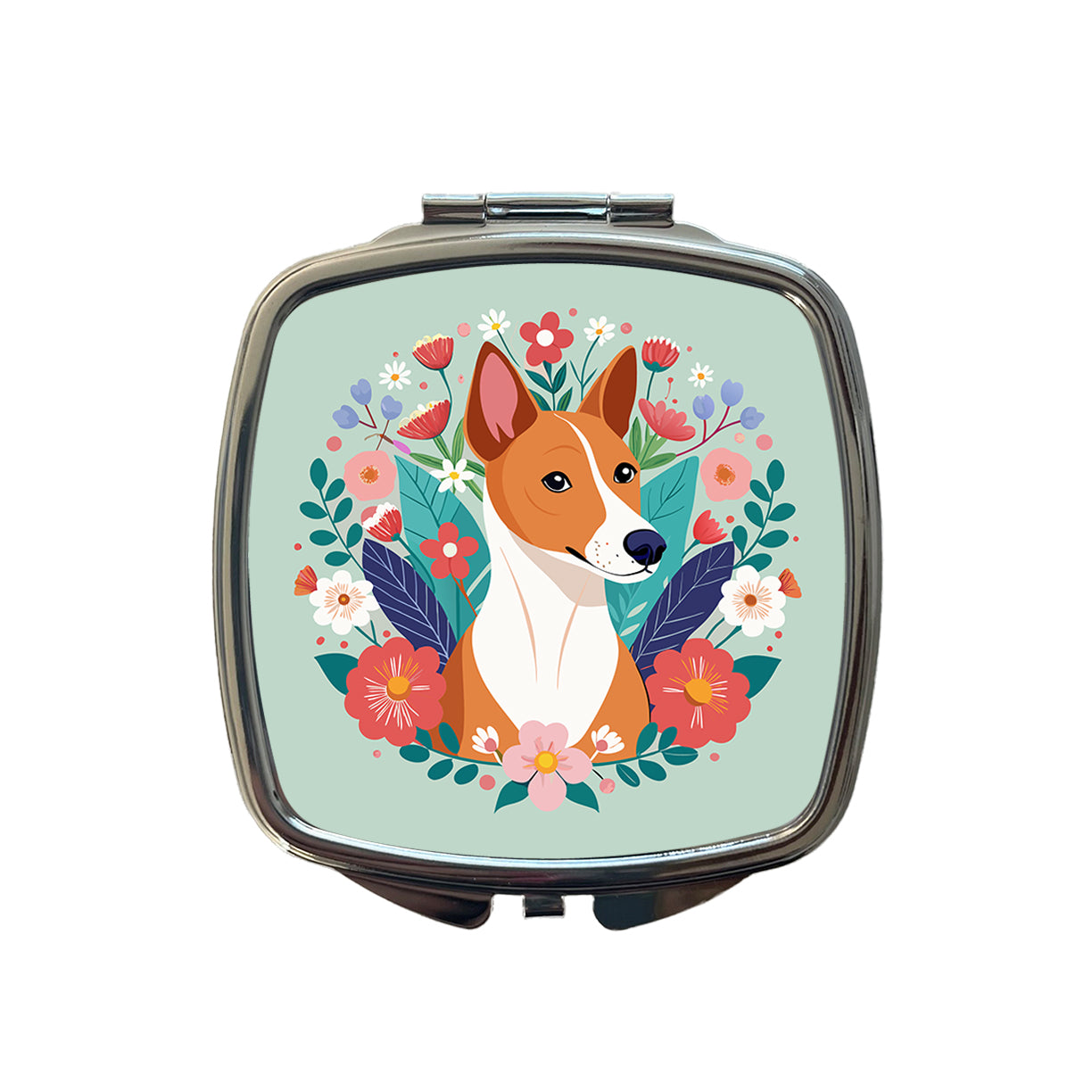 Basenji Dog Floral Flowers Small Travel Purse Handbag Pocket Makeup Compact Mirror