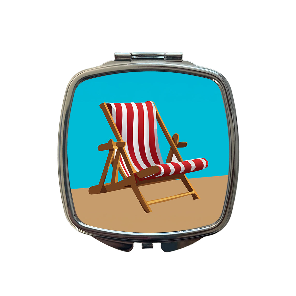 Beach Chair Red White Stripe Vacation Small Travel Purse Handbag Pocket Makeup Compact Mirror