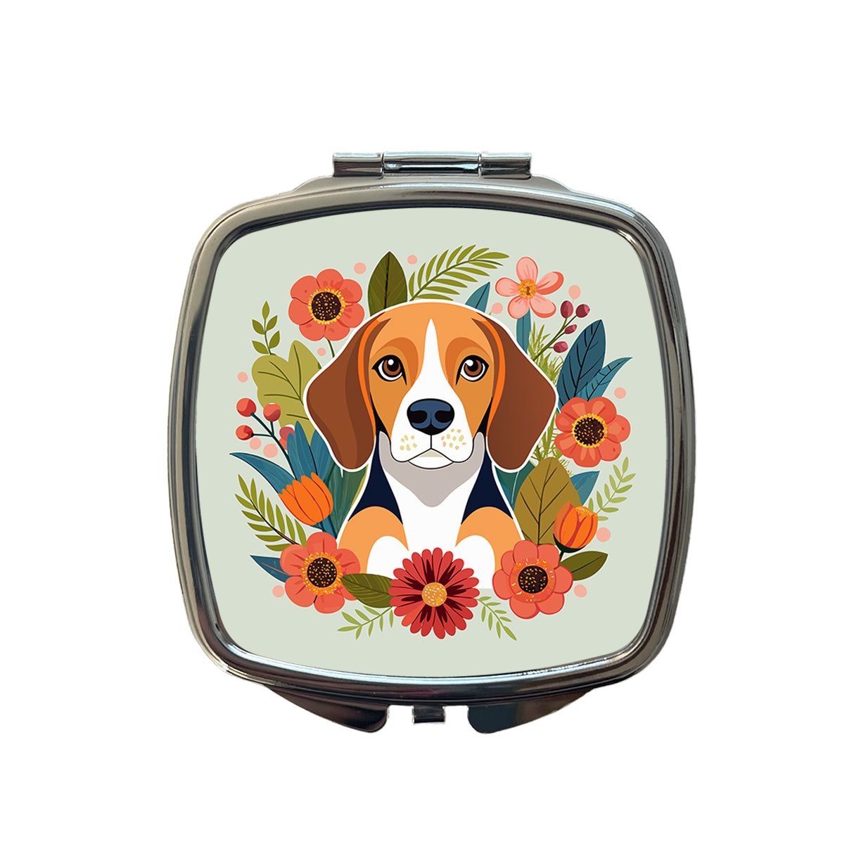 Beagle Dog Floral Flowers Small Travel Purse Handbag Pocket Makeup Compact Mirror
