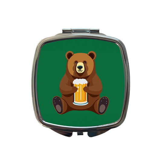 Bear Drinking Beer Sitting Funny Small Travel Purse Handbag Pocket Makeup Compact Mirror