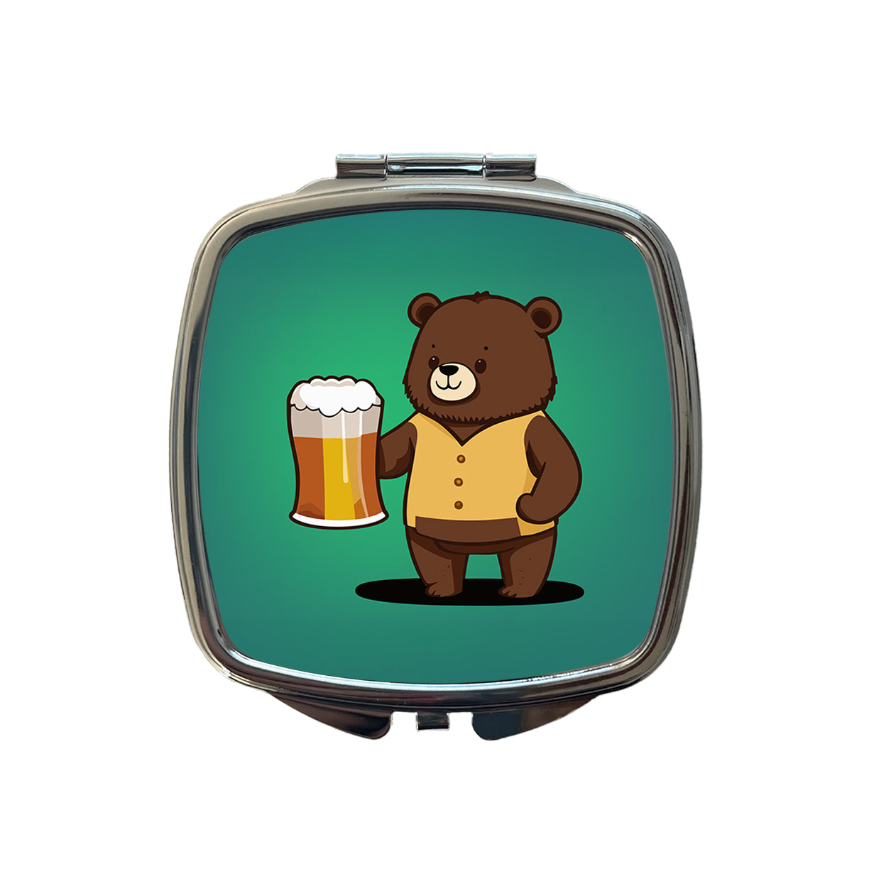 Bear Drinking Beer Standing Funny Small Travel Purse Handbag Pocket Makeup Compact Mirror