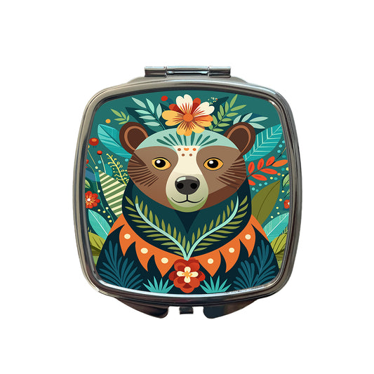 Bear Floral Flowers Small Travel Purse Handbag Pocket Makeup Compact Mirror