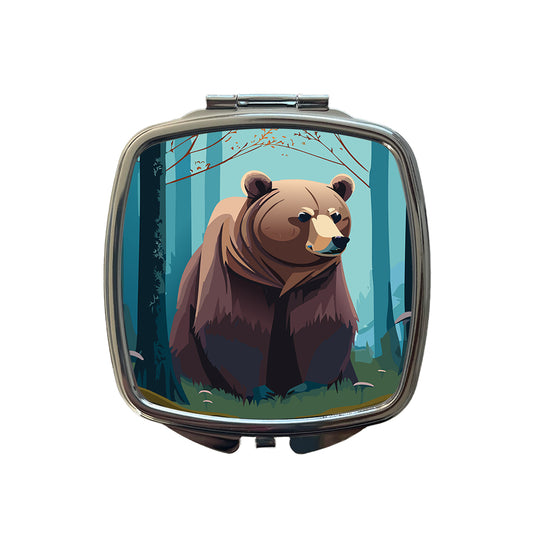 Bear in Forest Woodland Wilderness Small Travel Purse Handbag Pocket Makeup Compact Mirror