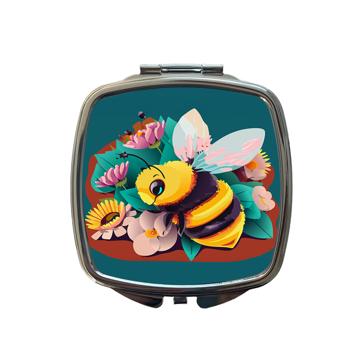 Bee and Flowers Floral Small Travel Purse Handbag Pocket Makeup Compact Mirror