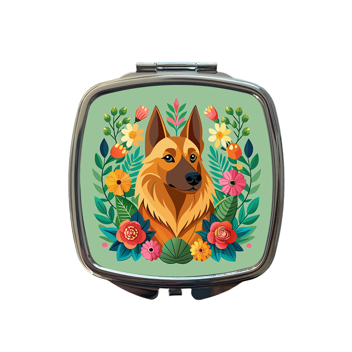 Belgian Shepherd Dog Floral Flowers Small Travel Purse Handbag Pocket Makeup Compact Mirror