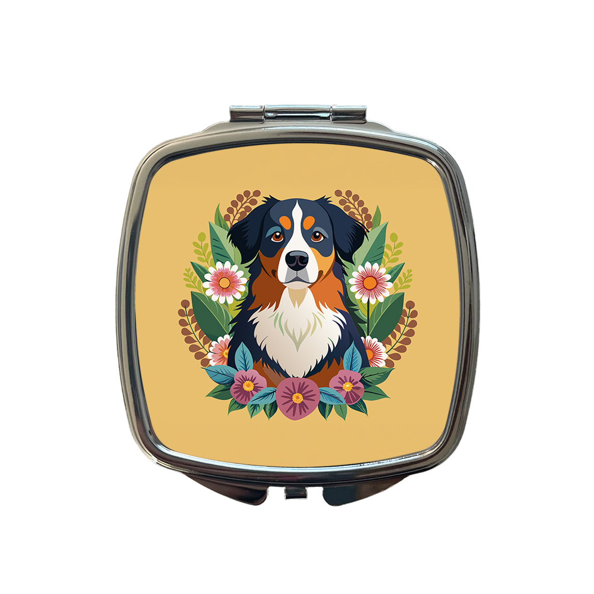 Bernese Mountain Dog Floral Flowers Small Travel Purse Handbag Pocket Makeup Compact Mirror
