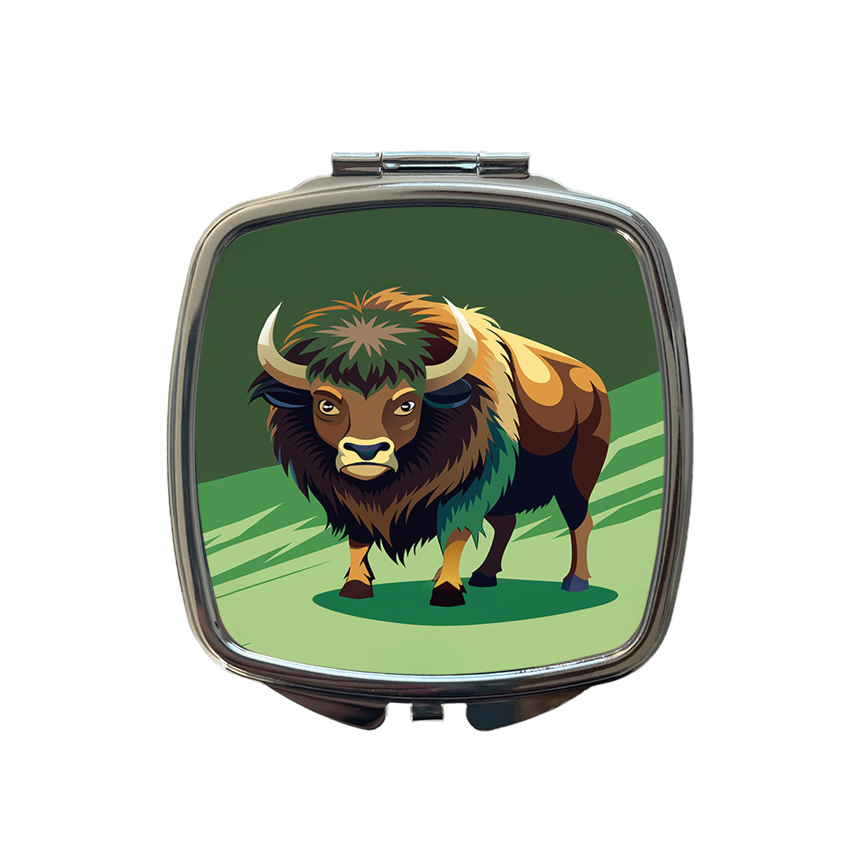Bison Staring Small Travel Purse Handbag Pocket Makeup Compact Mirror