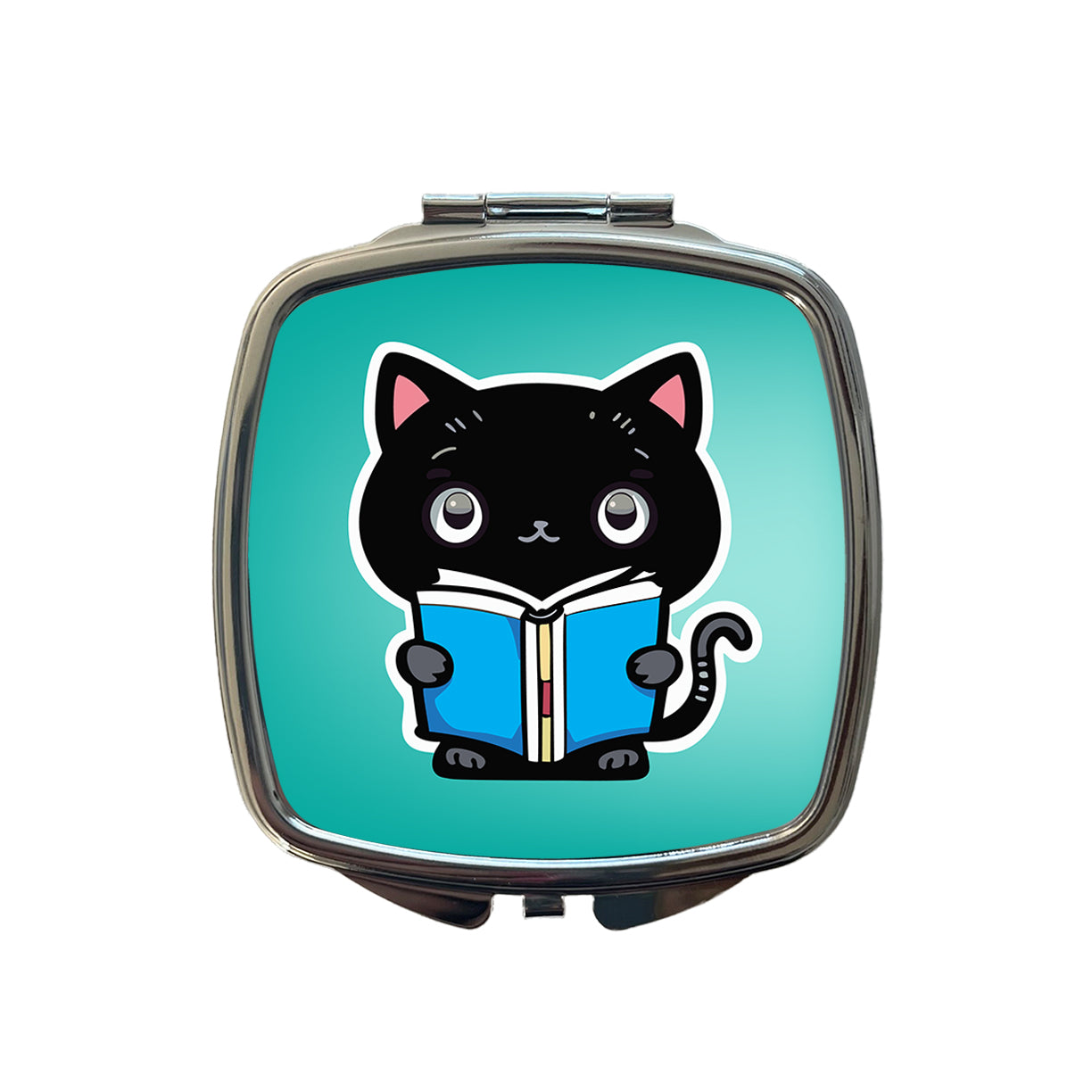 Black Cat Reading Book Small Travel Purse Handbag Pocket Makeup Compact Mirror