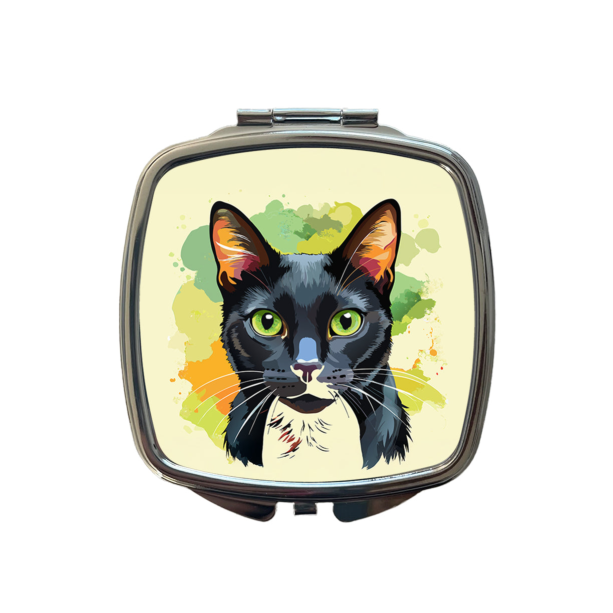Black Cat Watercolor Small Travel Purse Handbag Pocket Makeup Compact Mirror