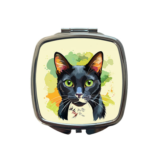 Black Cat Watercolor Small Travel Purse Handbag Pocket Makeup Compact Mirror