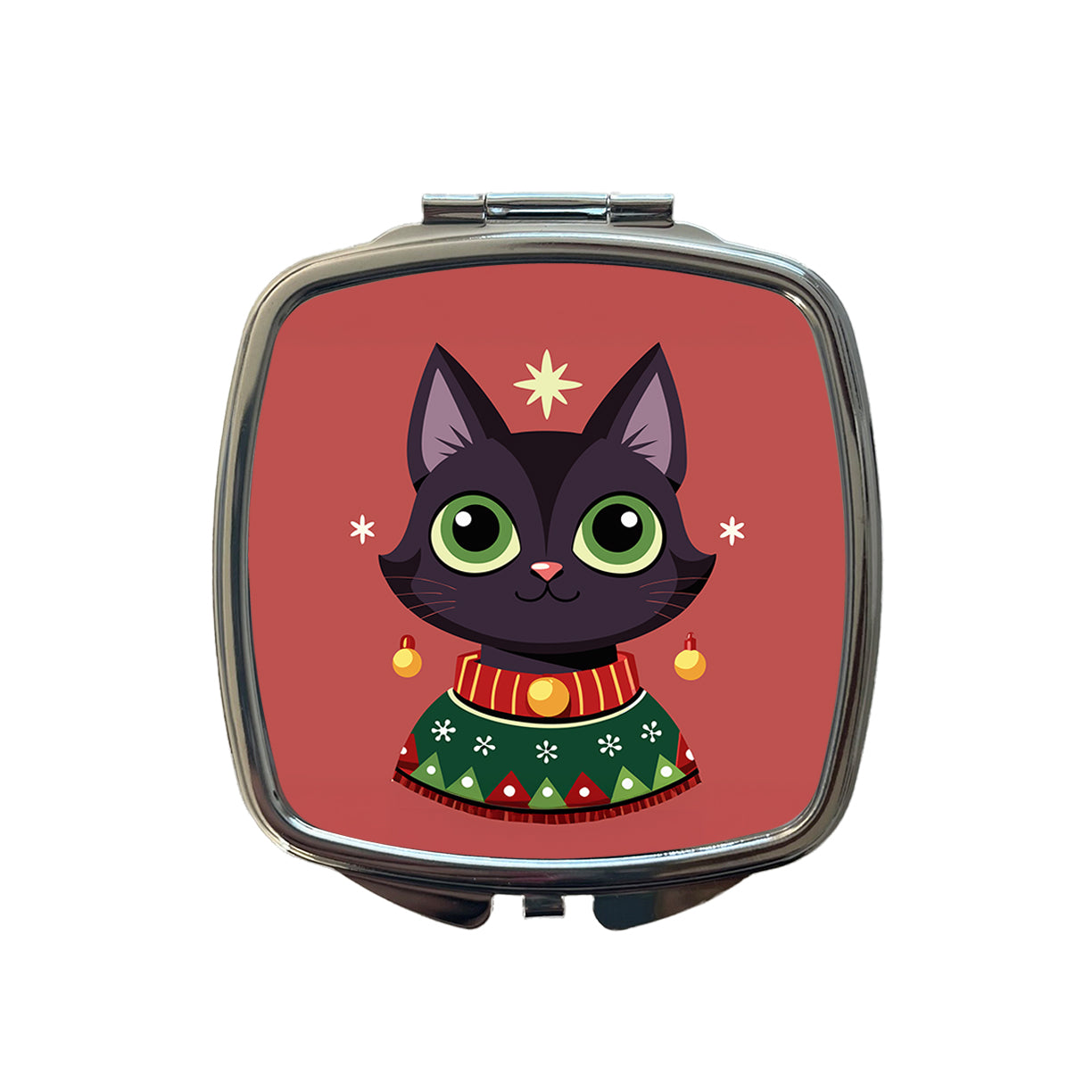 Black Cat Wearing Christmas Sweater Small Travel Purse Handbag Pocket Makeup Compact Mirror
