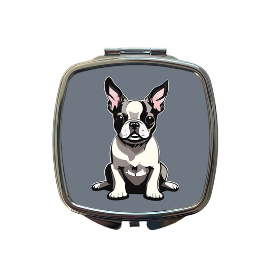 Boston Terrier Dog Sitting Small Travel Purse Handbag Pocket Makeup Compact Mirror