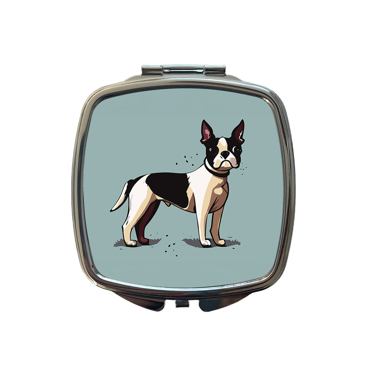 Boston Terrier Dog Standing Small Travel Purse Handbag Pocket Makeup Compact Mirror