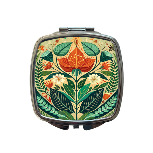 Botanical Floral Art Nouveau Design Small Travel Purse Handbag Pocket Makeup Compact Mirror