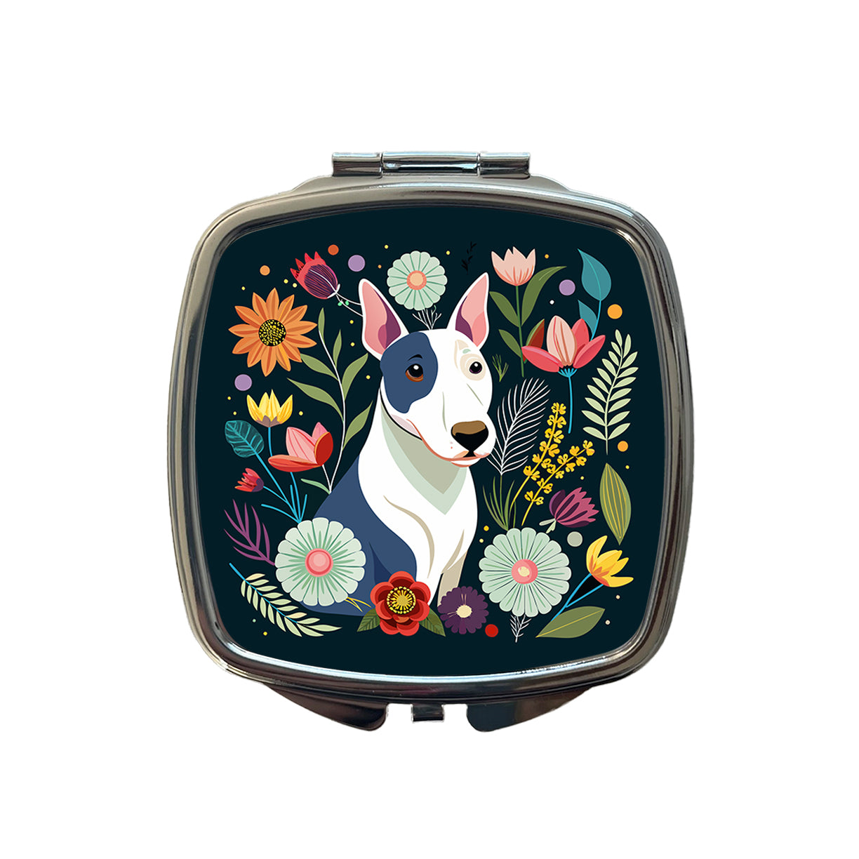 Bull Terrier Dog Floral Flowers Small Travel Purse Handbag Pocket Makeup Compact Mirror