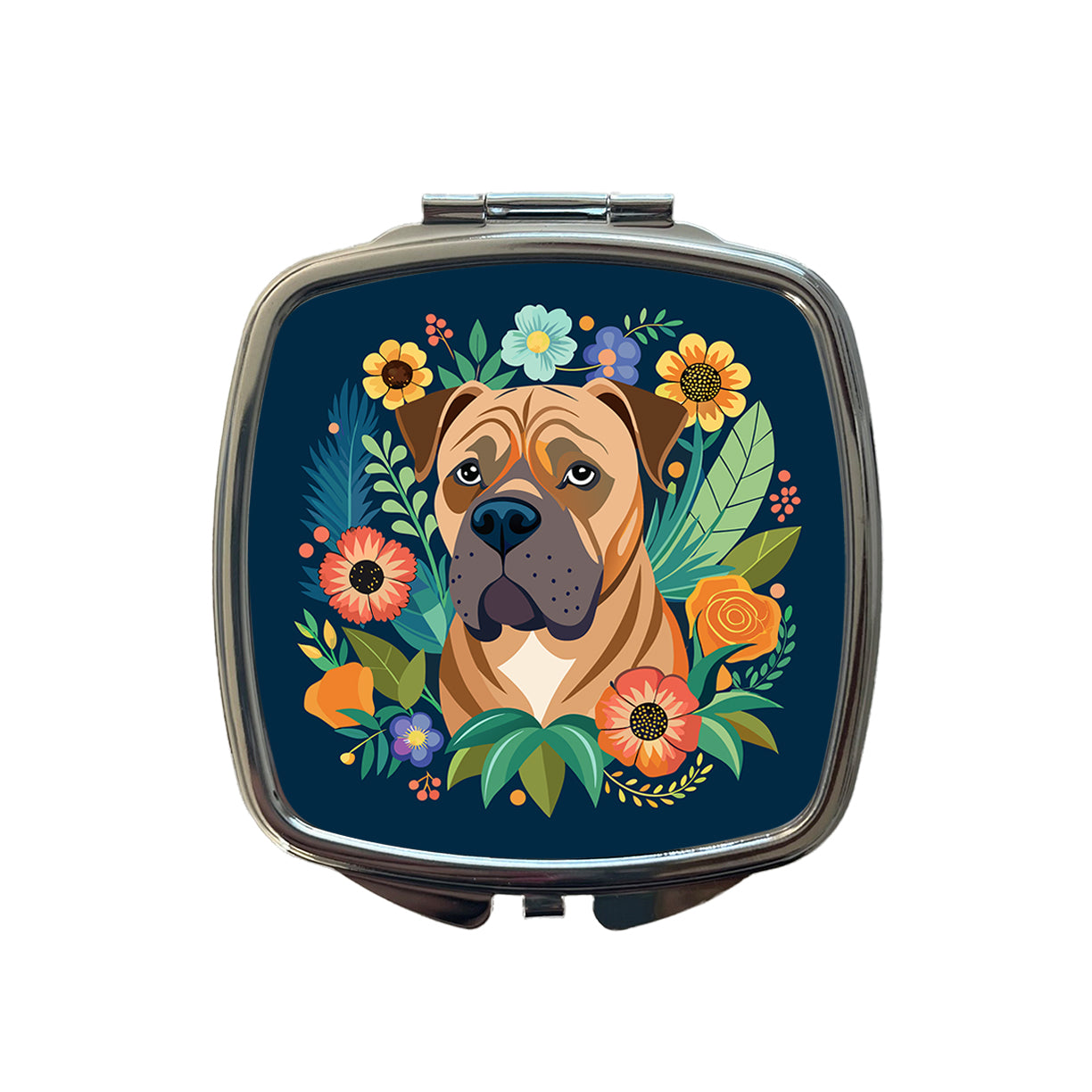 Bullmastiff Dog Floral Flowers Small Travel Purse Handbag Pocket Makeup Compact Mirror