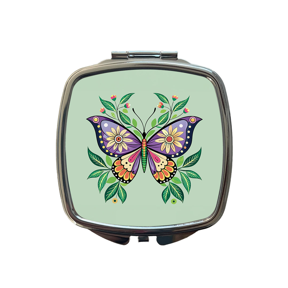 Butterfly Floral Flowers Small Travel Purse Handbag Pocket Makeup Compact Mirror