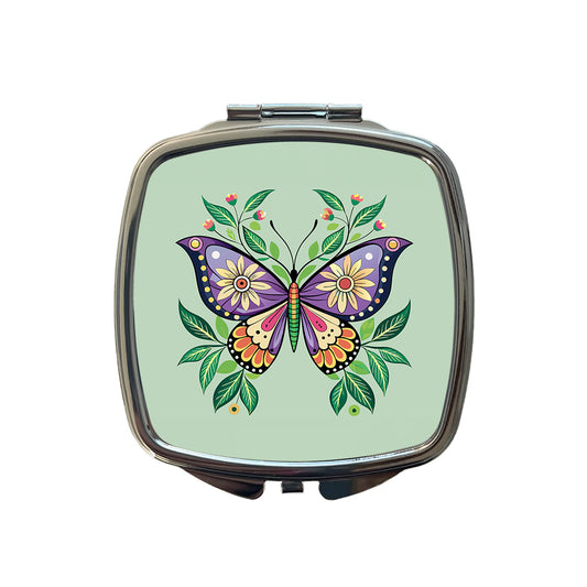 Butterfly Floral Flowers Small Travel Purse Handbag Pocket Makeup Compact Mirror