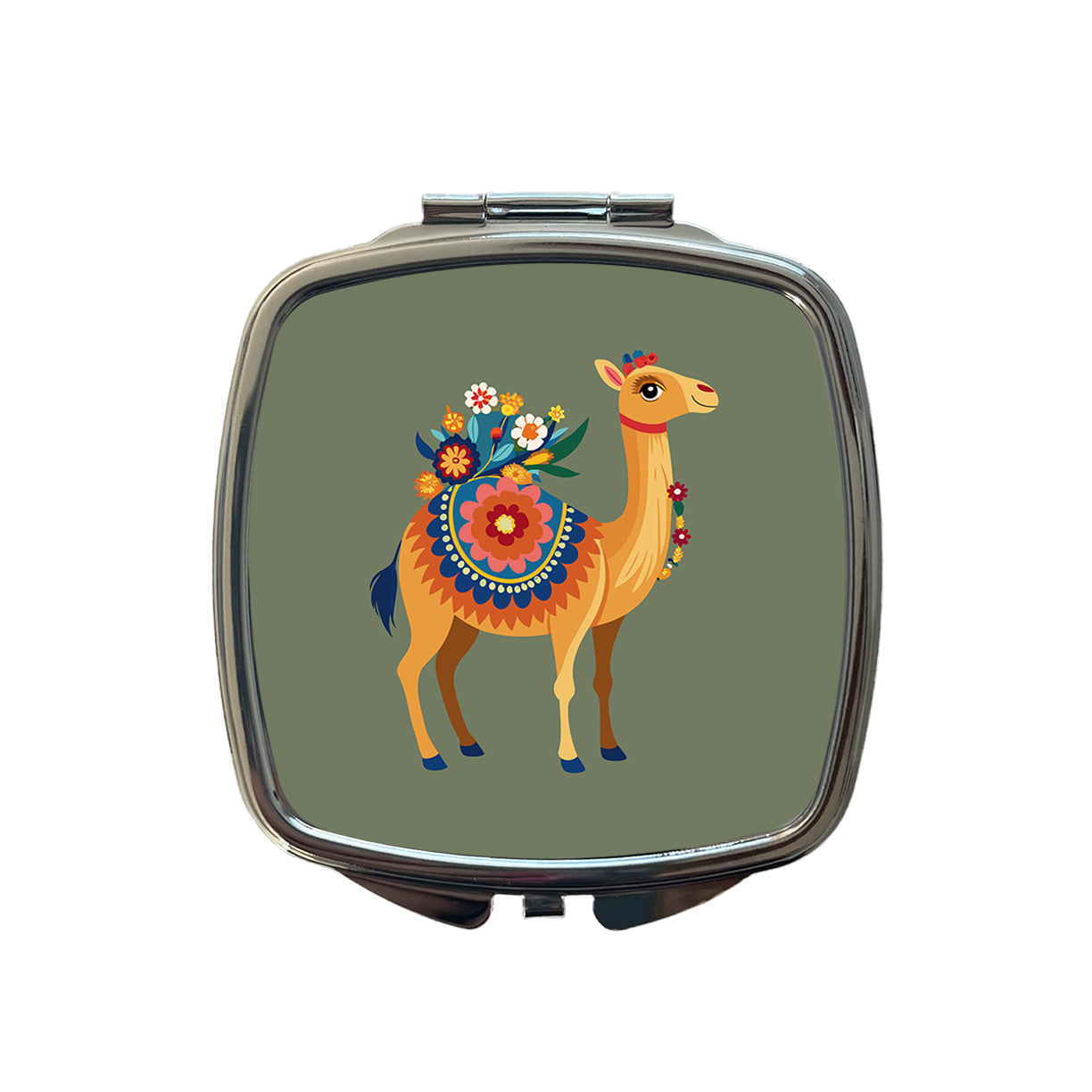 Camel Floral Flowers Small Travel Purse Handbag Pocket Makeup Compact Mirror
