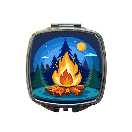 Camp Fire Camping Small Travel Purse Handbag Pocket Makeup Compact Mirror