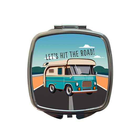 Camper RV Retro Vintage Traveling Hit the Road Camping Small Travel Purse Handbag Pocket Makeup Compact Mirror