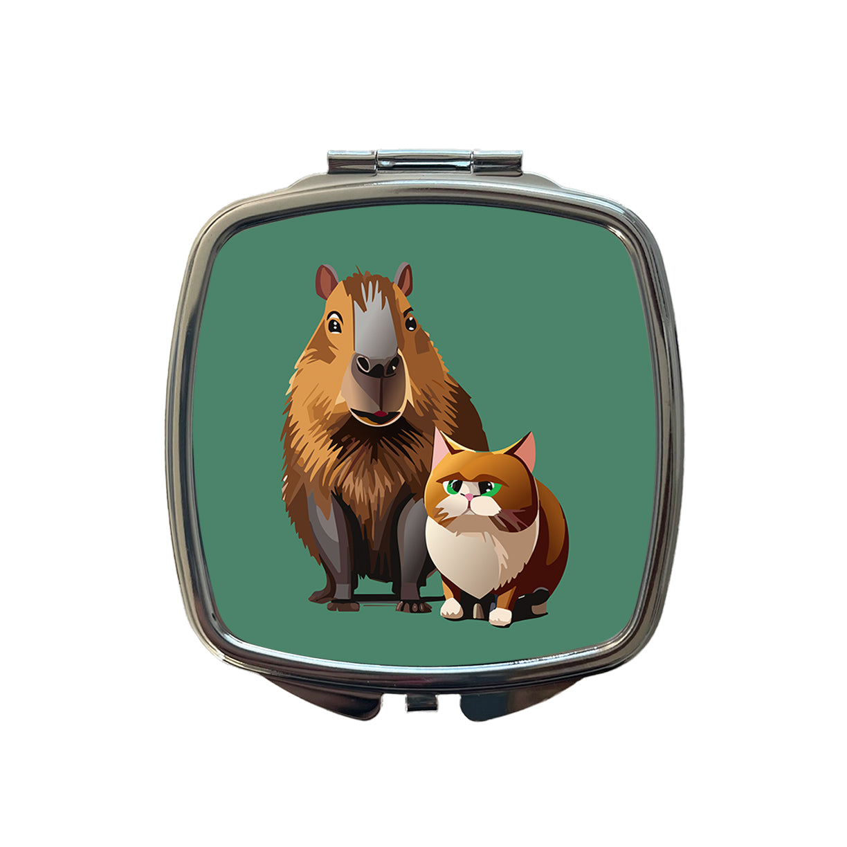 Capybara and Cat Best Friends BFF Cute Small Travel Purse Handbag Pocket Makeup Compact Mirror