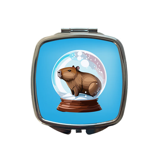 Capybara in a Snow Globe Christmas Small Travel Purse Handbag Pocket Makeup Compact Mirror