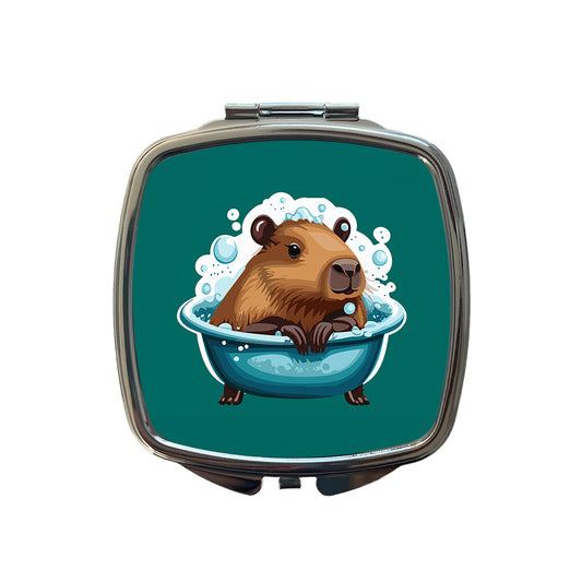 Capybara in Bubble Bath Bathing Funny Small Travel Purse Handbag Pocket Makeup Compact Mirror