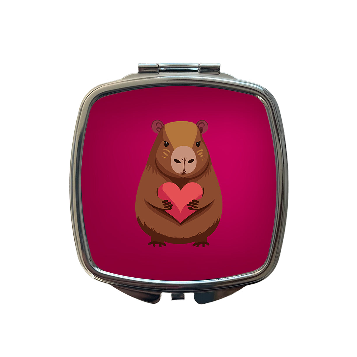 Capybara Love Holding Heart Valentines Day Anniversary Small Travel Purse Handbag Pocket Makeup Compact Mirror