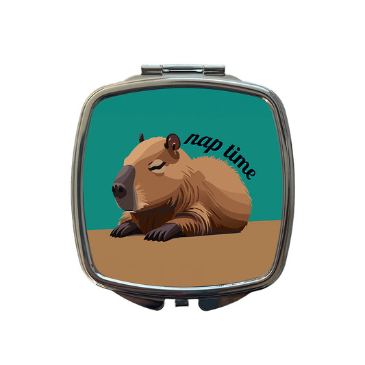Capybara Nap Time Napping Sleeping Tired Small Travel Purse Handbag Pocket Makeup Compact Mirror