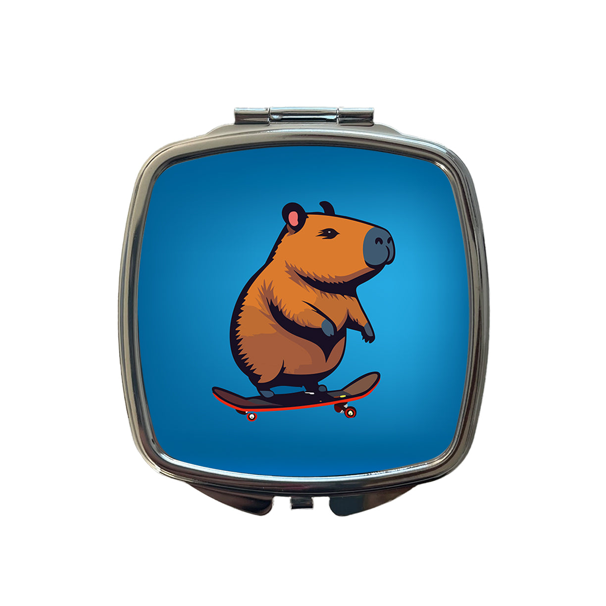 Capybara Riding Skateboard Skater Funny Small Travel Purse Handbag Pocket Makeup Compact Mirror