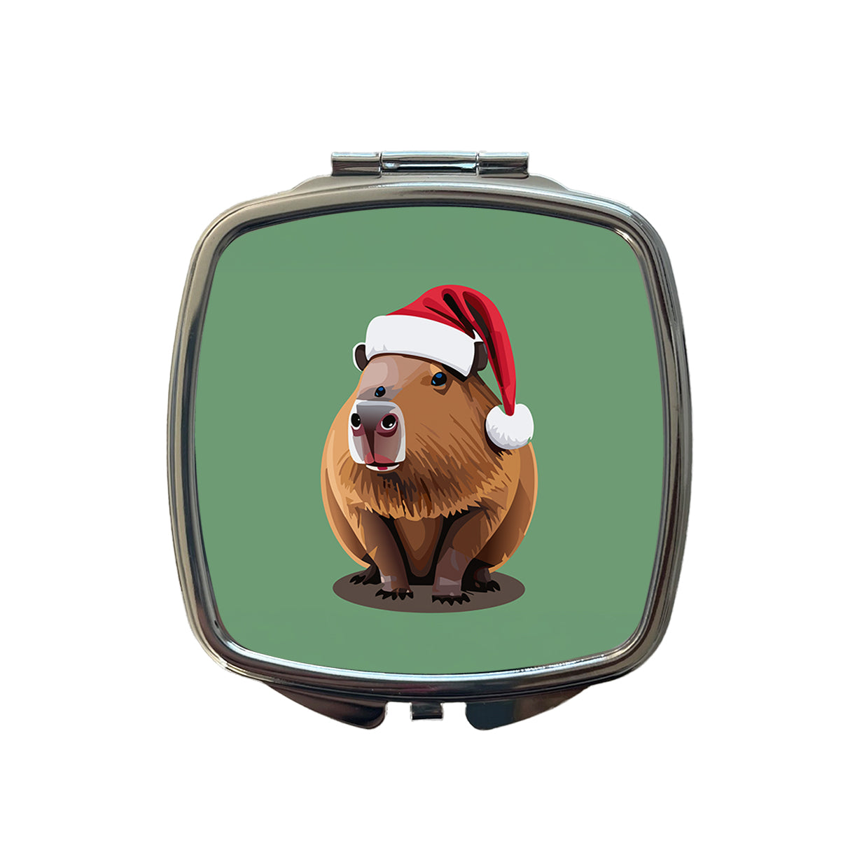 Capybara Santa Hat Christmas Small Travel Purse Handbag Pocket Makeup Compact Mirror
