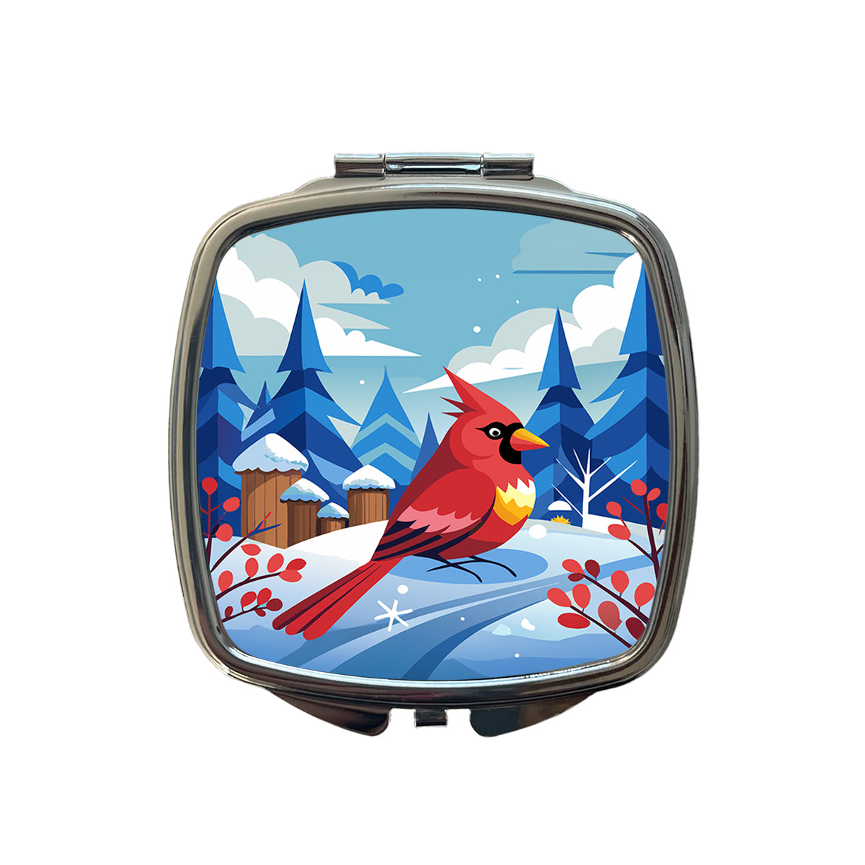 Cardinal in Winter Snow Scene Small Travel Purse Handbag Pocket Makeup Compact Mirror