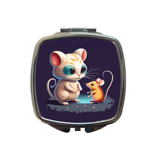 Cat and Mouse Playing Small Travel Purse Handbag Pocket Makeup Compact Mirror