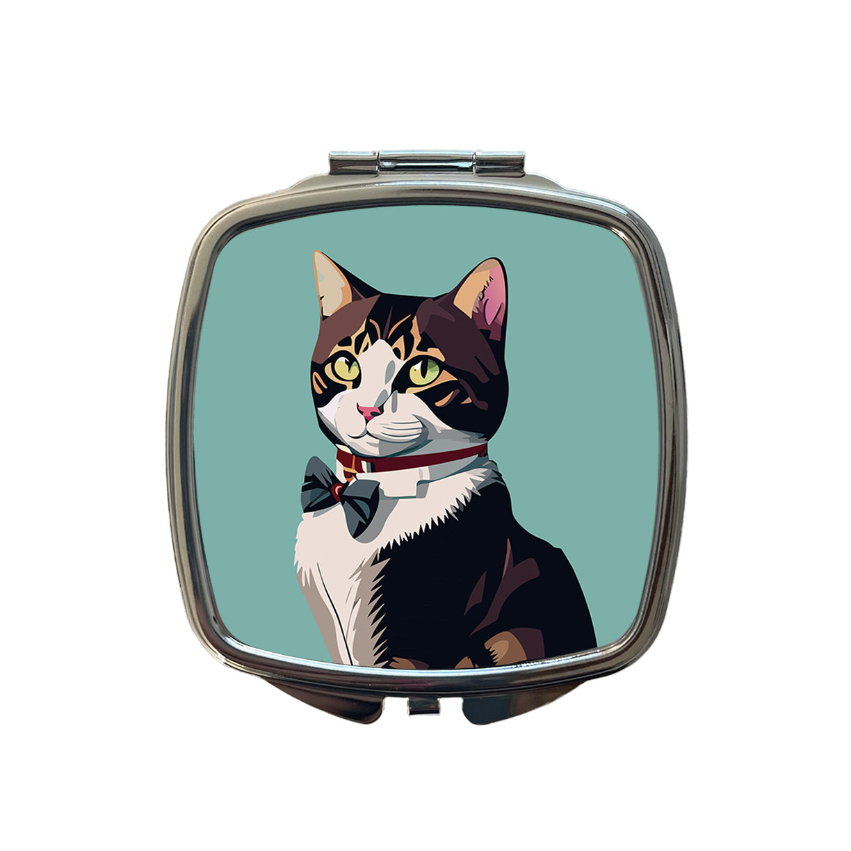 Cat Fancy with Bowtie Small Travel Purse Handbag Pocket Makeup Compact Mirror