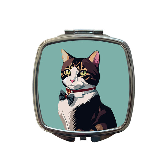 Cat Fancy with Bowtie Small Travel Purse Handbag Pocket Makeup Compact Mirror