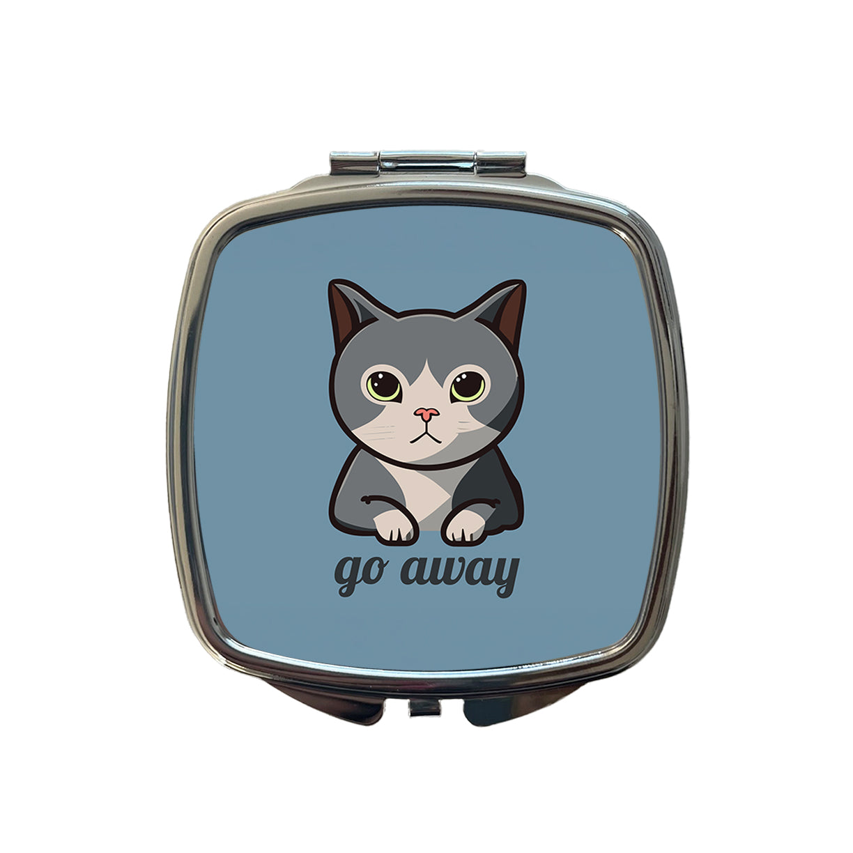 Cat Gray Go Away Funny Small Travel Purse Handbag Pocket Makeup Compact Mirror