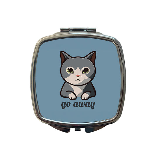 Cat Gray Go Away Funny Small Travel Purse Handbag Pocket Makeup Compact Mirror