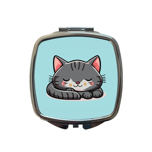 Cat Gray Sleeping Small Travel Purse Handbag Pocket Makeup Compact Mirror