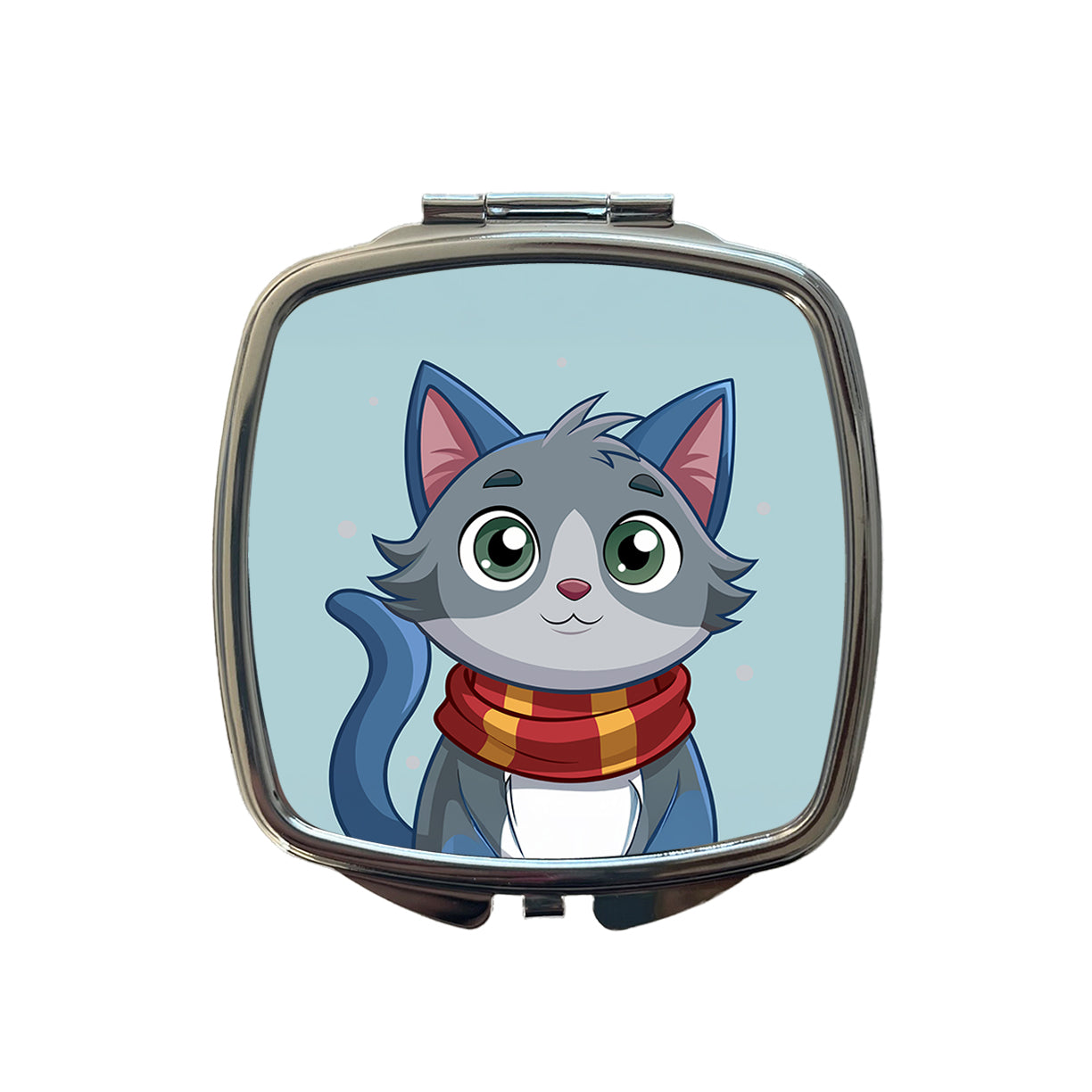 Cat Gray Wearing Winter Scarf Small Travel Purse Handbag Pocket Makeup Compact Mirror
