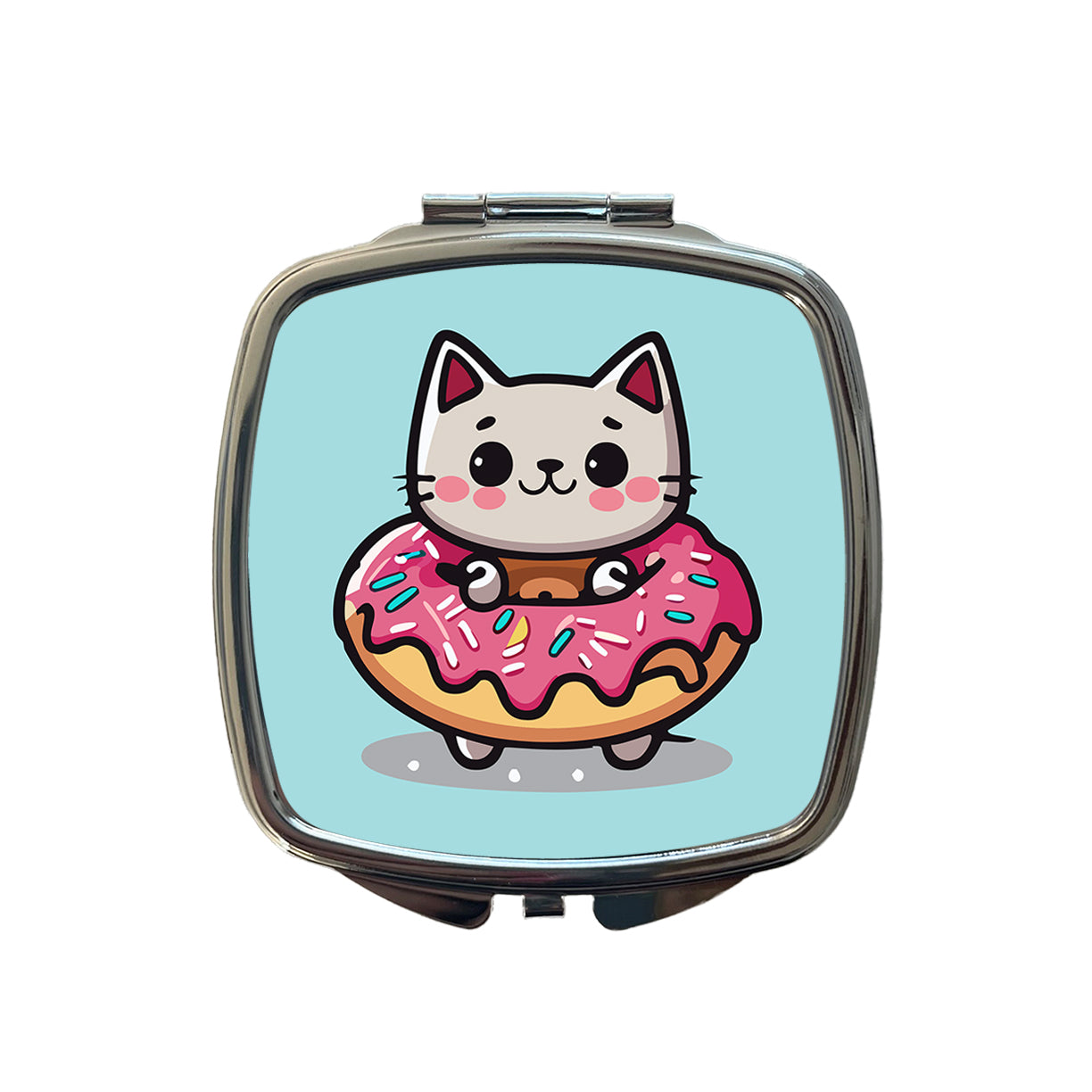 Cat Kawaii Cute in Donut Small Travel Purse Handbag Pocket Makeup Compact Mirror