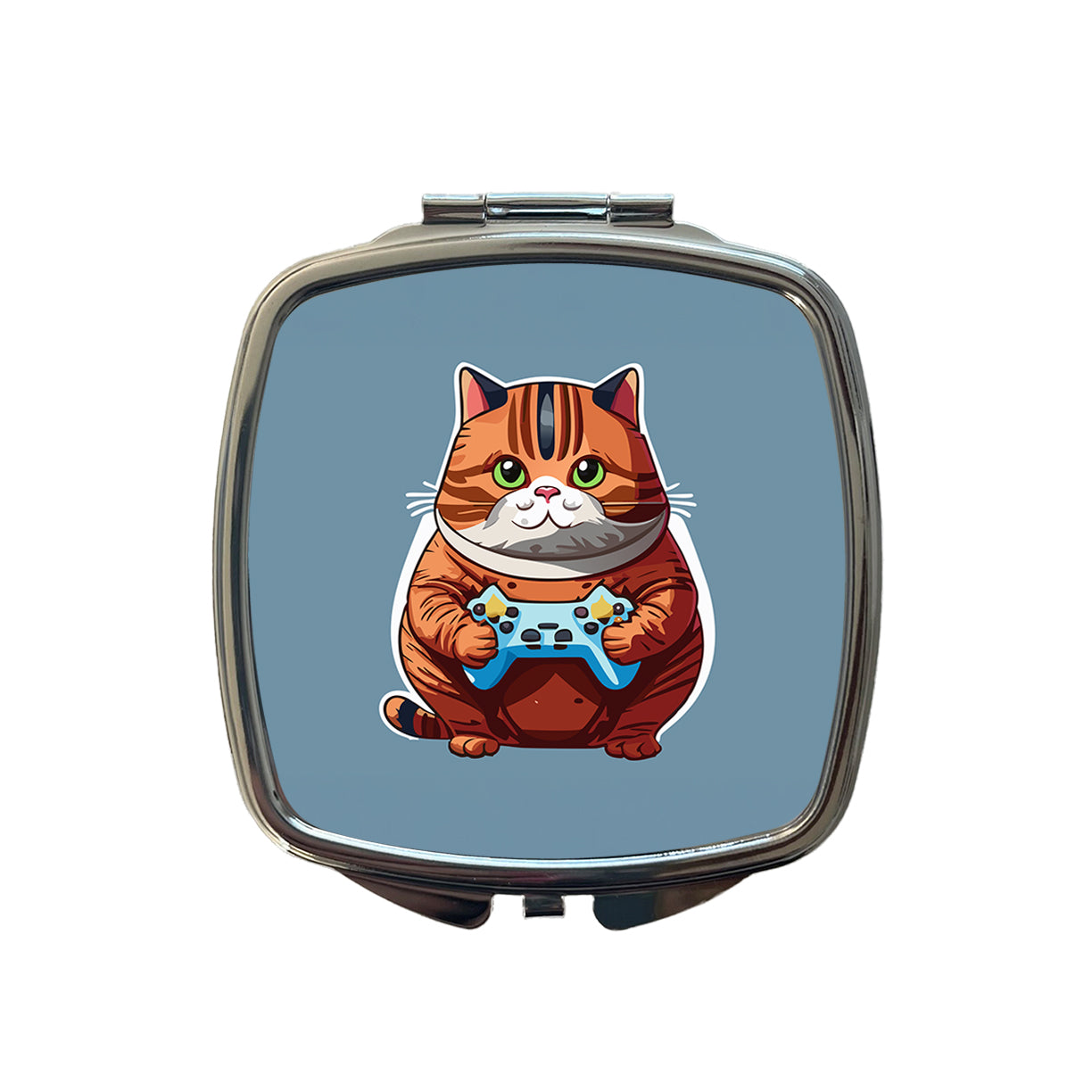 Cat Playing Game Gamer Gaming Chubby Small Travel Purse Handbag Pocket Makeup Compact Mirror