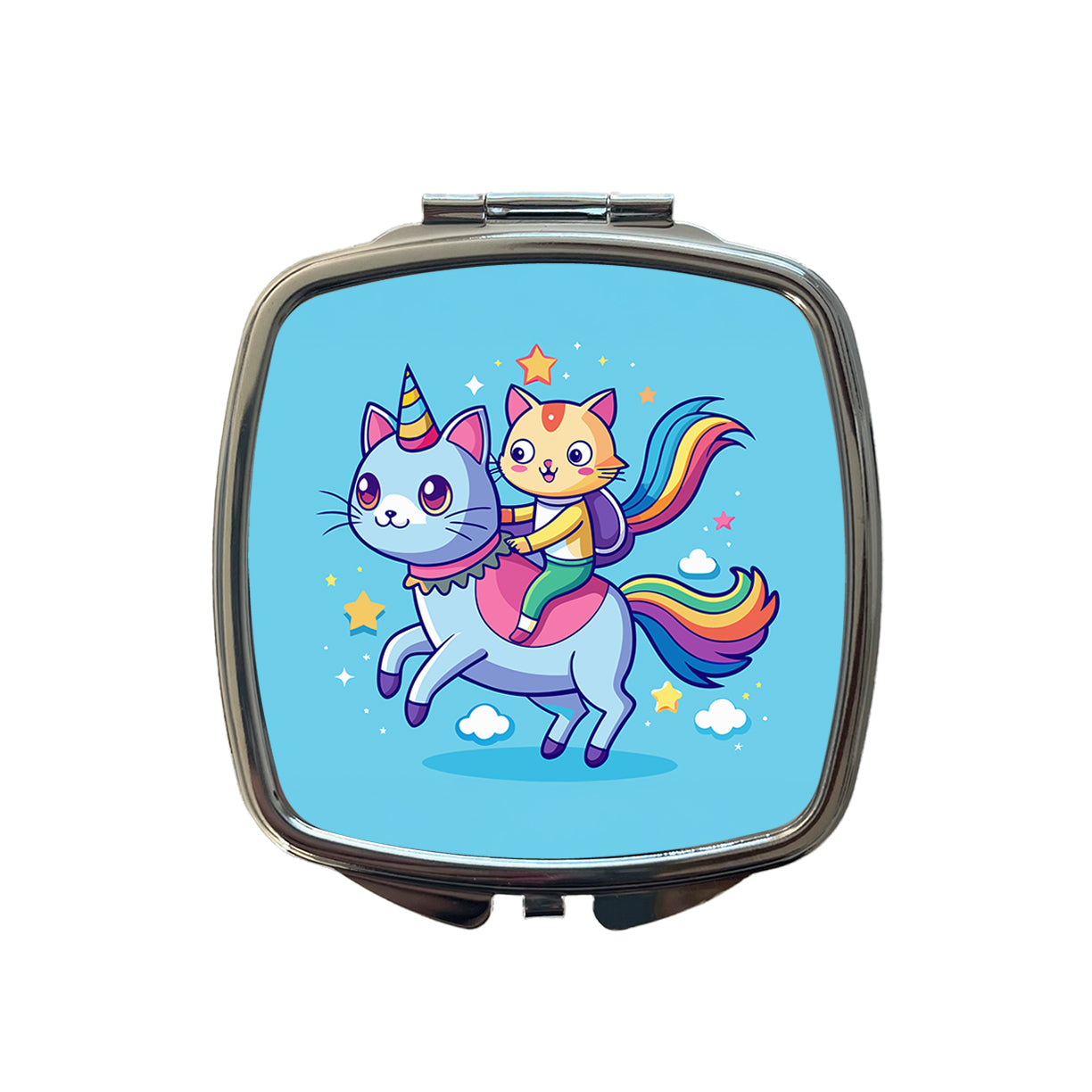 Cat Riding Caticorn Unicorn Funny Small Travel Purse Handbag Pocket Makeup Compact Mirror