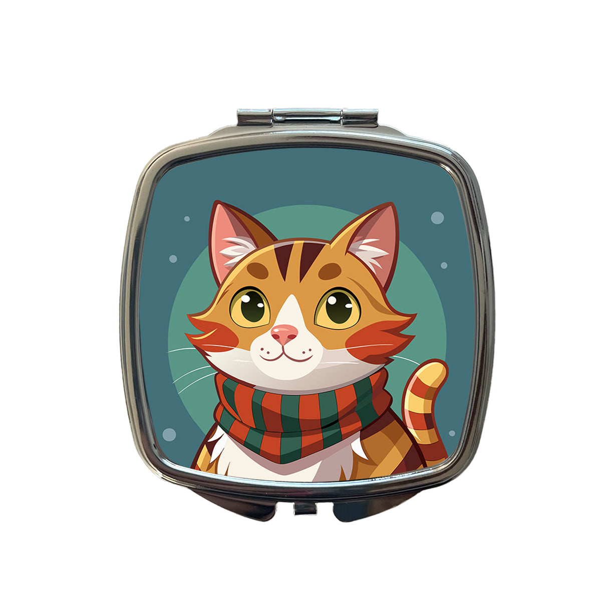 Cat Tabby Wearing Winter Scarf Small Travel Purse Handbag Pocket Makeup Compact Mirror