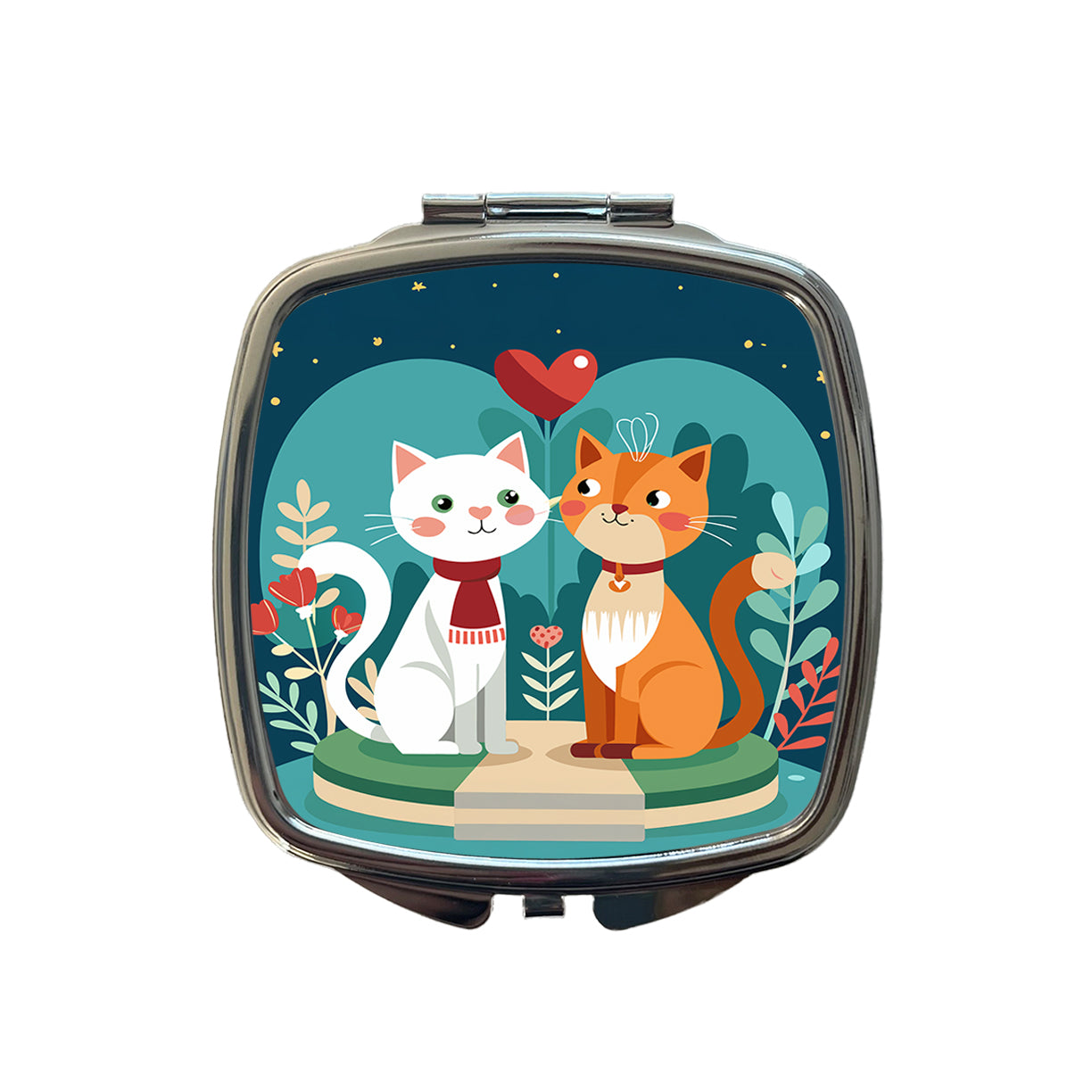 Cats in Love Anniversary Wedding Valentines Day Small Travel Purse Handbag Pocket Makeup Compact Mirror