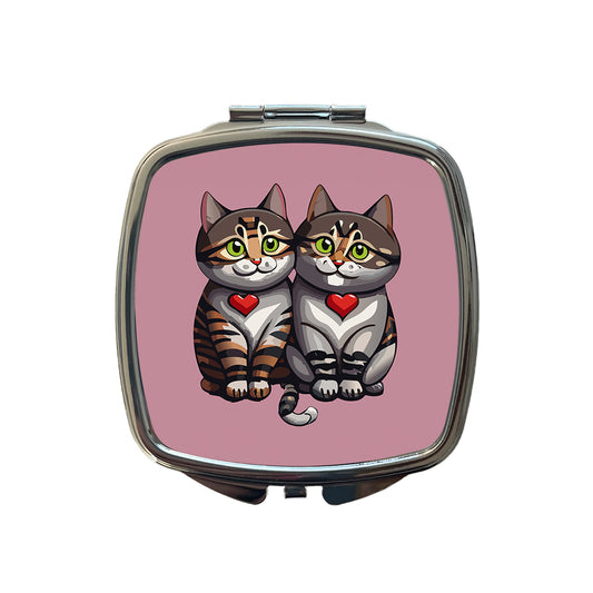 Cats Love Valentines Day Wedding Anniversary Small Travel Purse Handbag Pocket Makeup Compact Mirror
