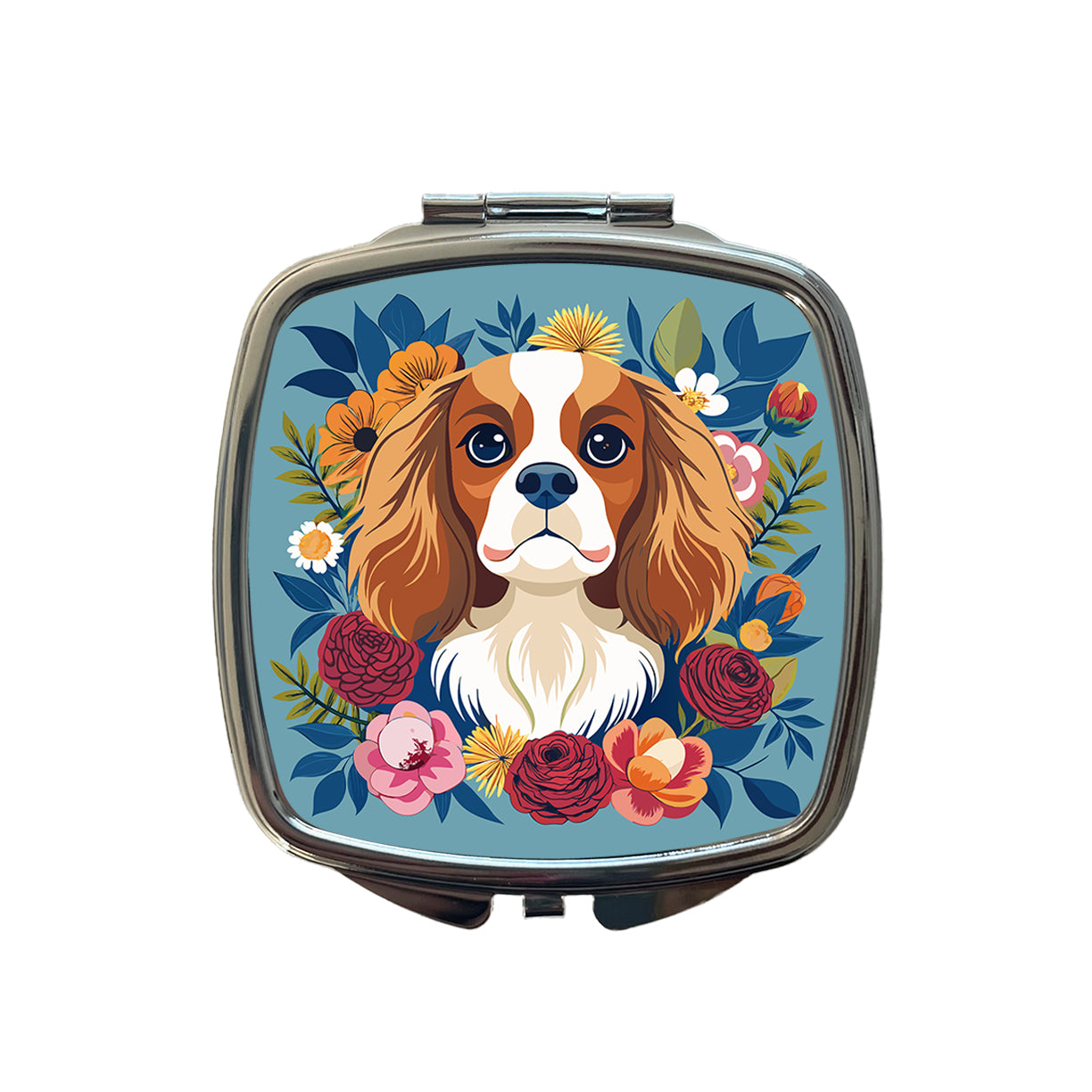 Cavalier King Charles Spaniel Dog Floral Flowers Small Travel Purse Handbag Pocket Makeup Compact Mirror