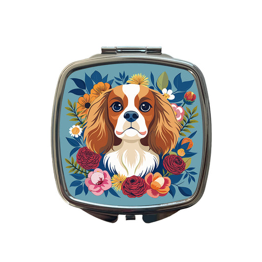 Cavalier King Charles Spaniel Dog Floral Flowers Small Travel Purse Handbag Pocket Makeup Compact Mirror