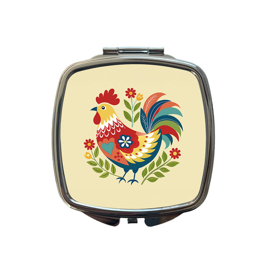 Chicken Rooster Flowers Small Travel Purse Handbag Pocket Makeup Compact Mirror
